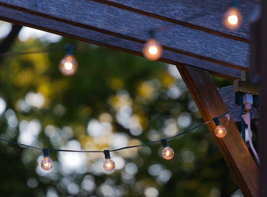 Backyard patio string lights